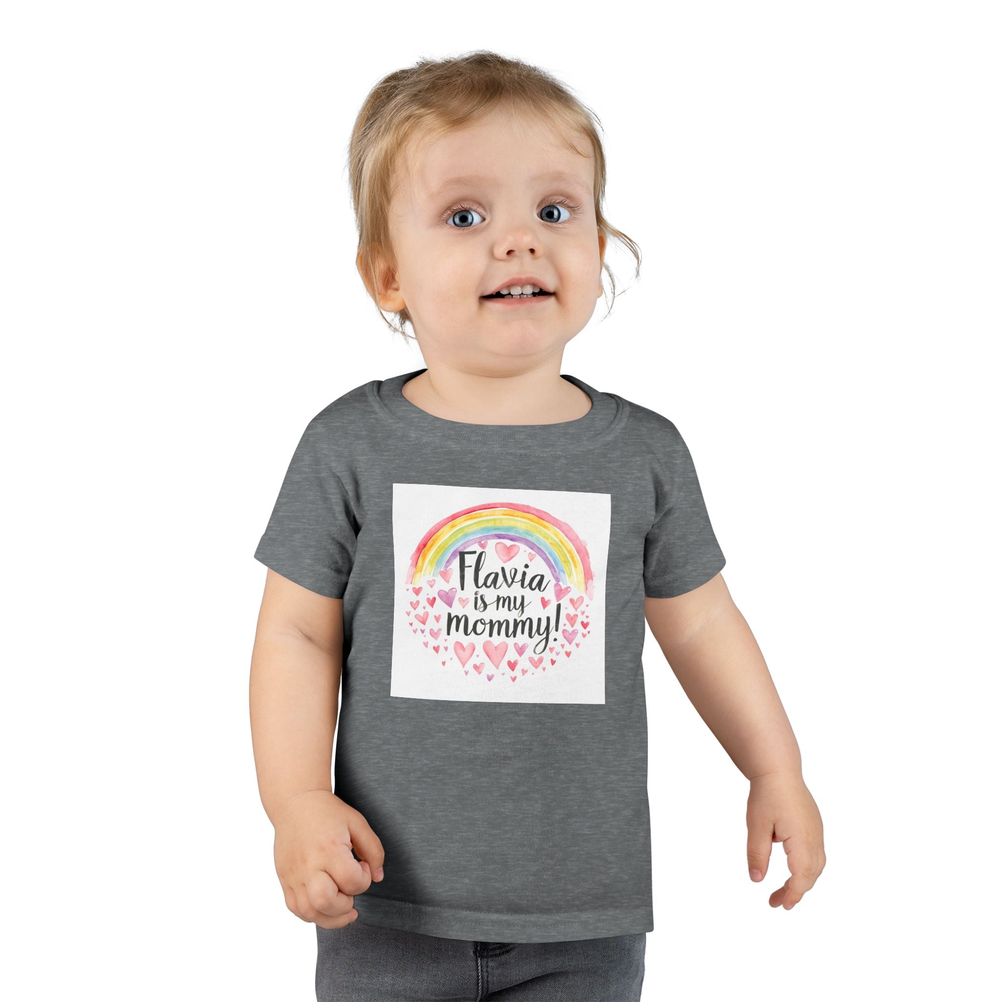 Toddler T-Shirt — "Flavia is my Mommy" Rainbow Heart Personalized Kids Tee