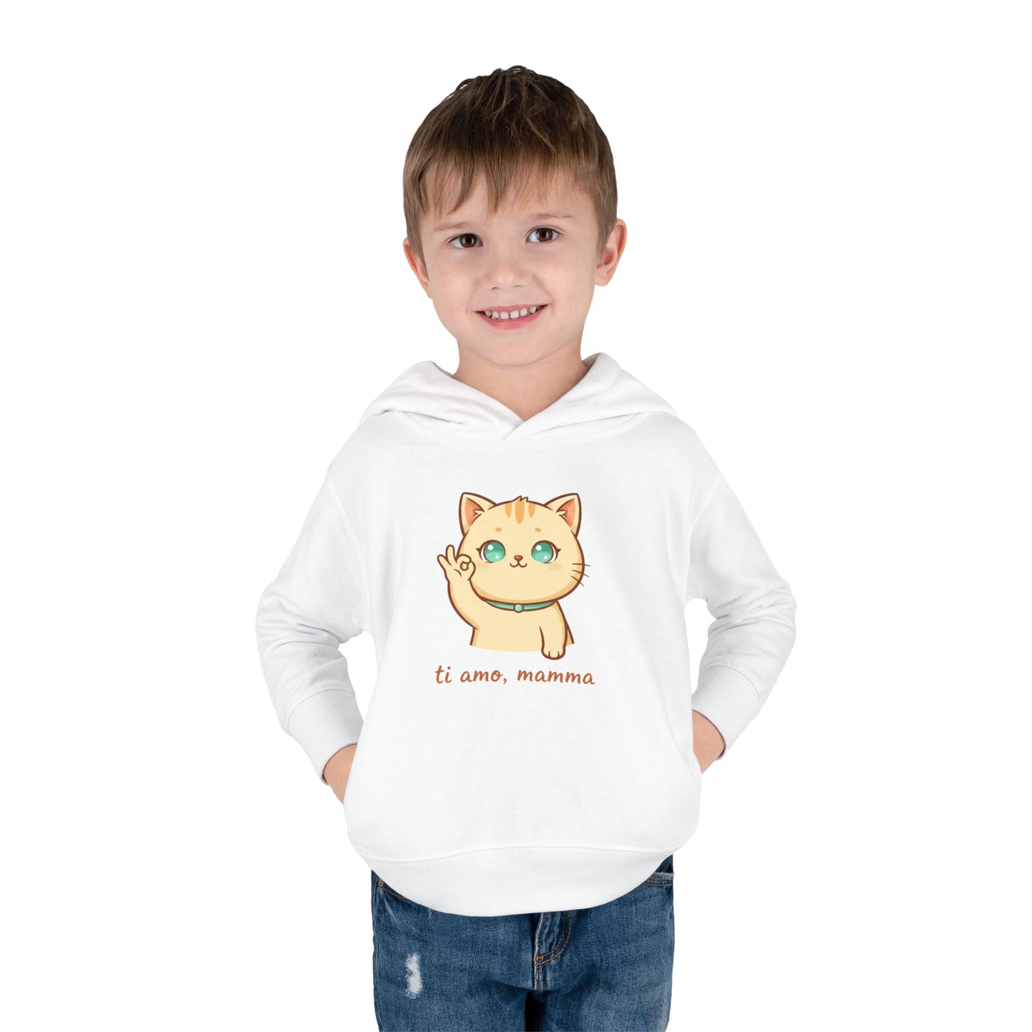 Toddler Hoodie — Cute Cat "Ti amo, mamma" Pullover (Cucciolo del Cuore)