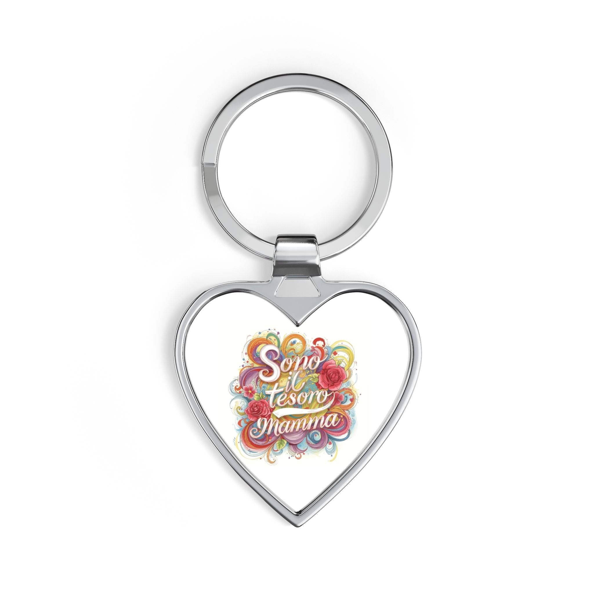 Heart Keychain "Sono il tesoro di mamma" — Italian Gift, Floral Keepsake