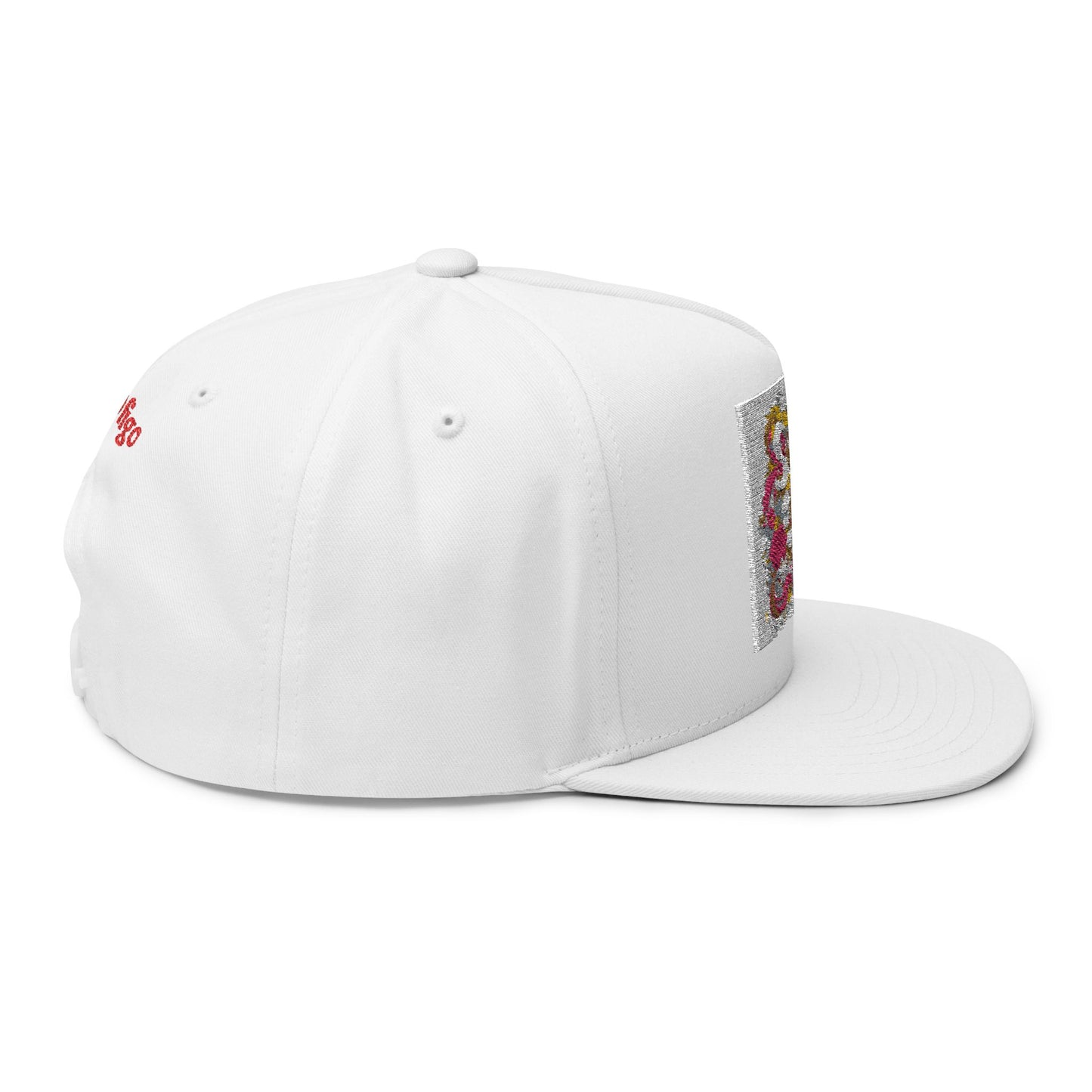 Embroidered Floral Script Flat Bill Cap – “Molto Figo”