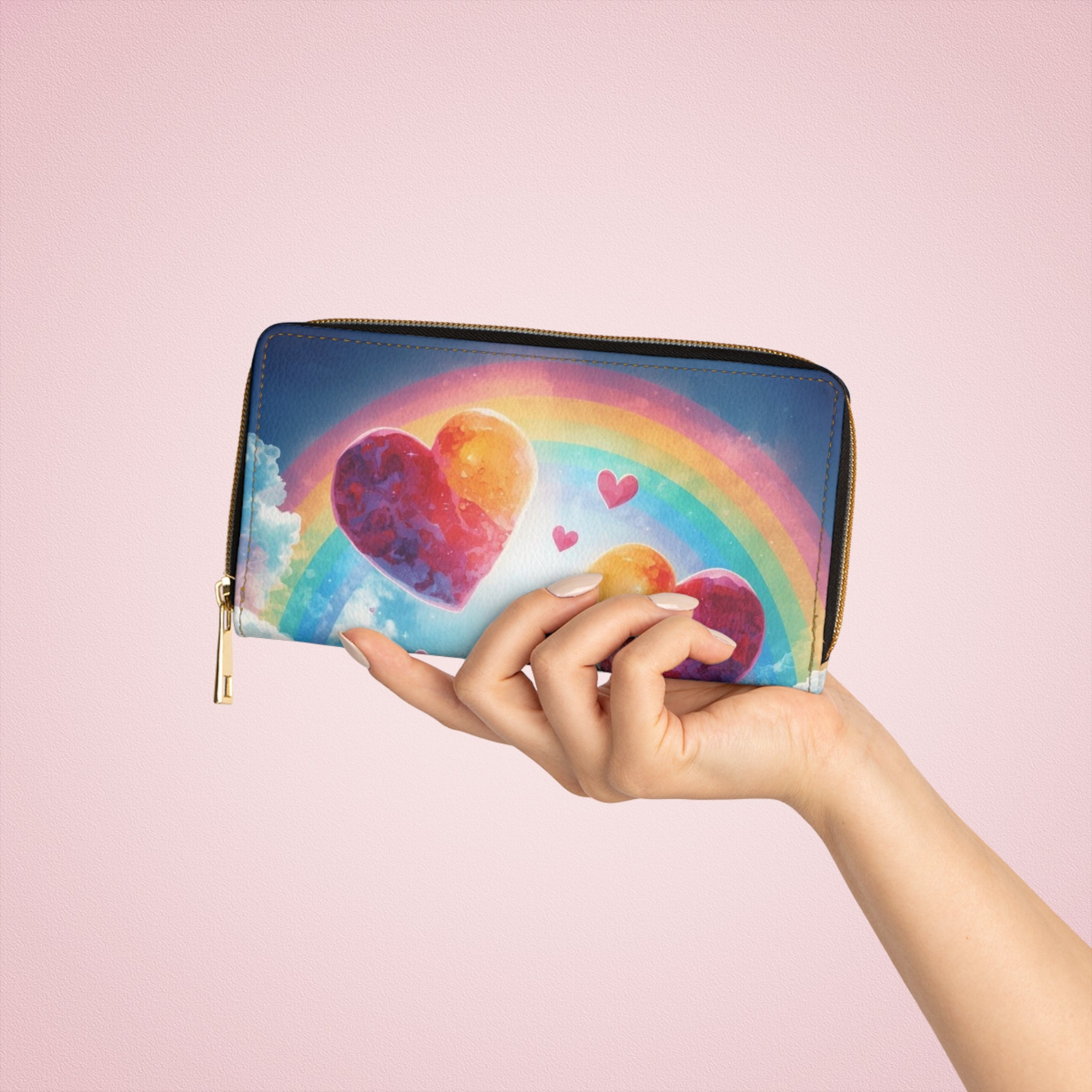 Zipper Wallet — Rainbow Heart Clouds Wallet