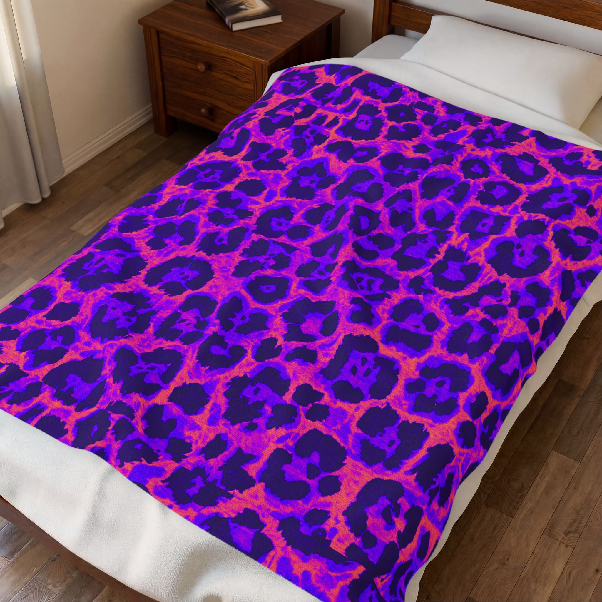 Plush Blanket — Neon Purple Leopard Print Velveteen Throw