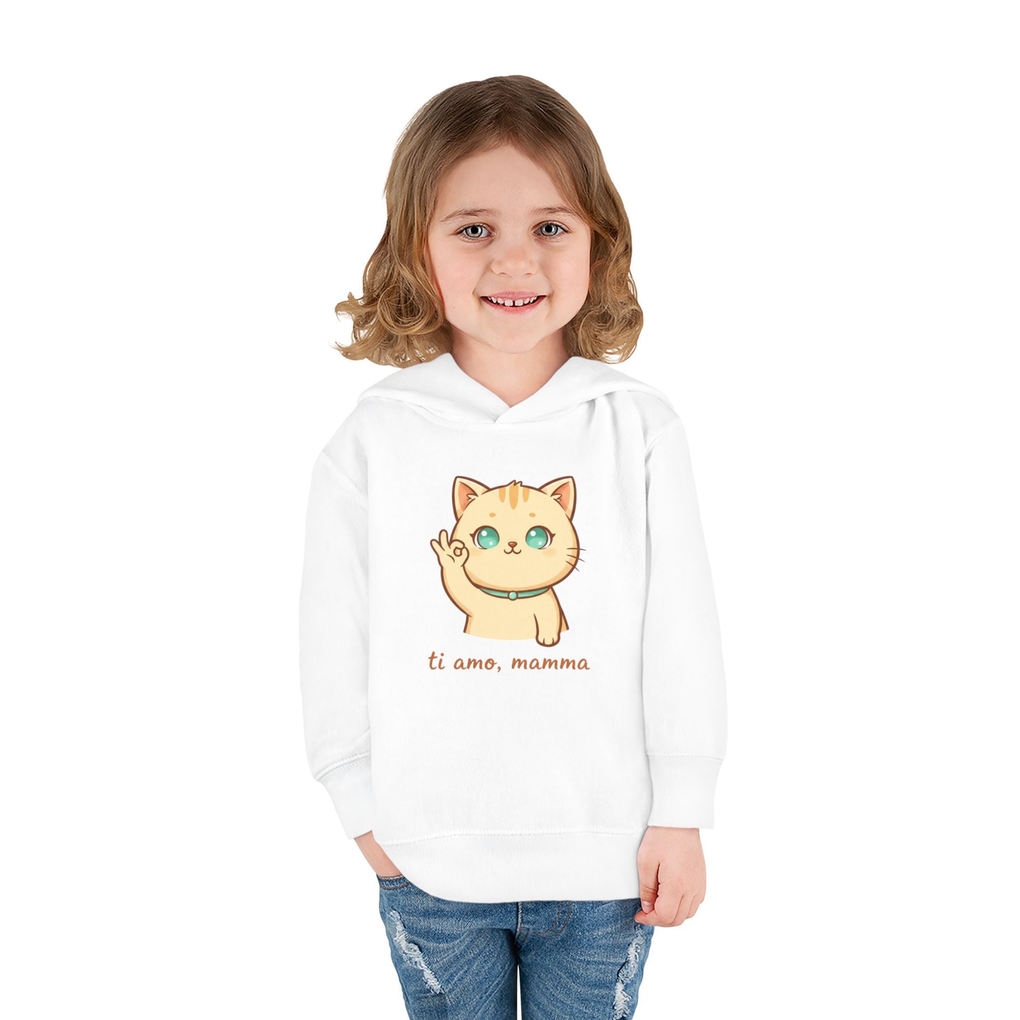 Toddler Hoodie — Cute Cat "Ti amo, mamma" Pullover (Cucciolo del Cuore)