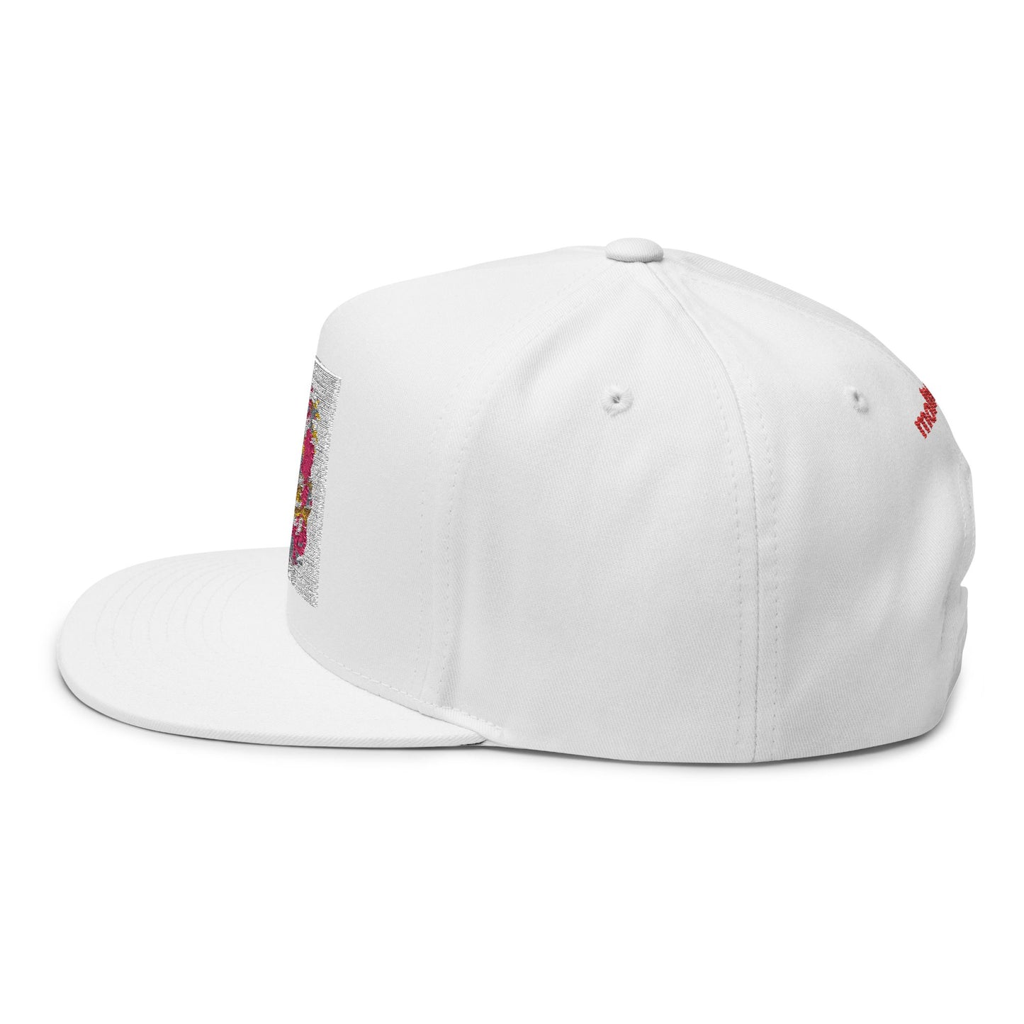 Embroidered Floral Script Flat Bill Cap – “Molto Figo”