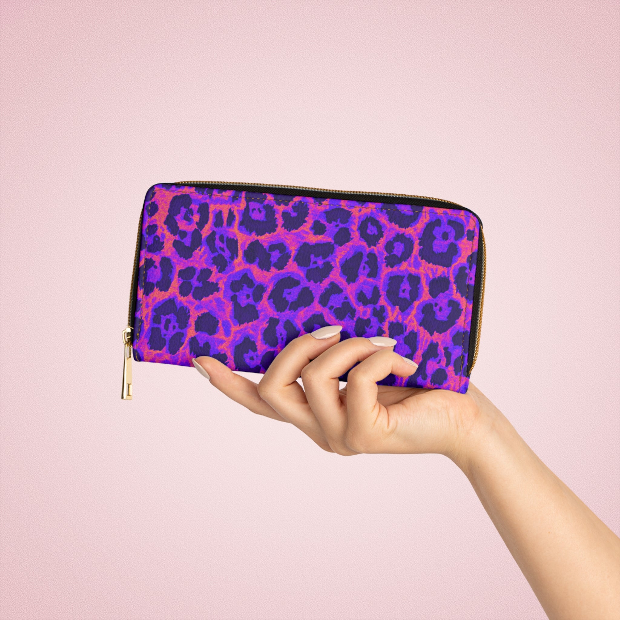Purple Neon Leopard Zipper Wallet – Bold Animal Print Clutch