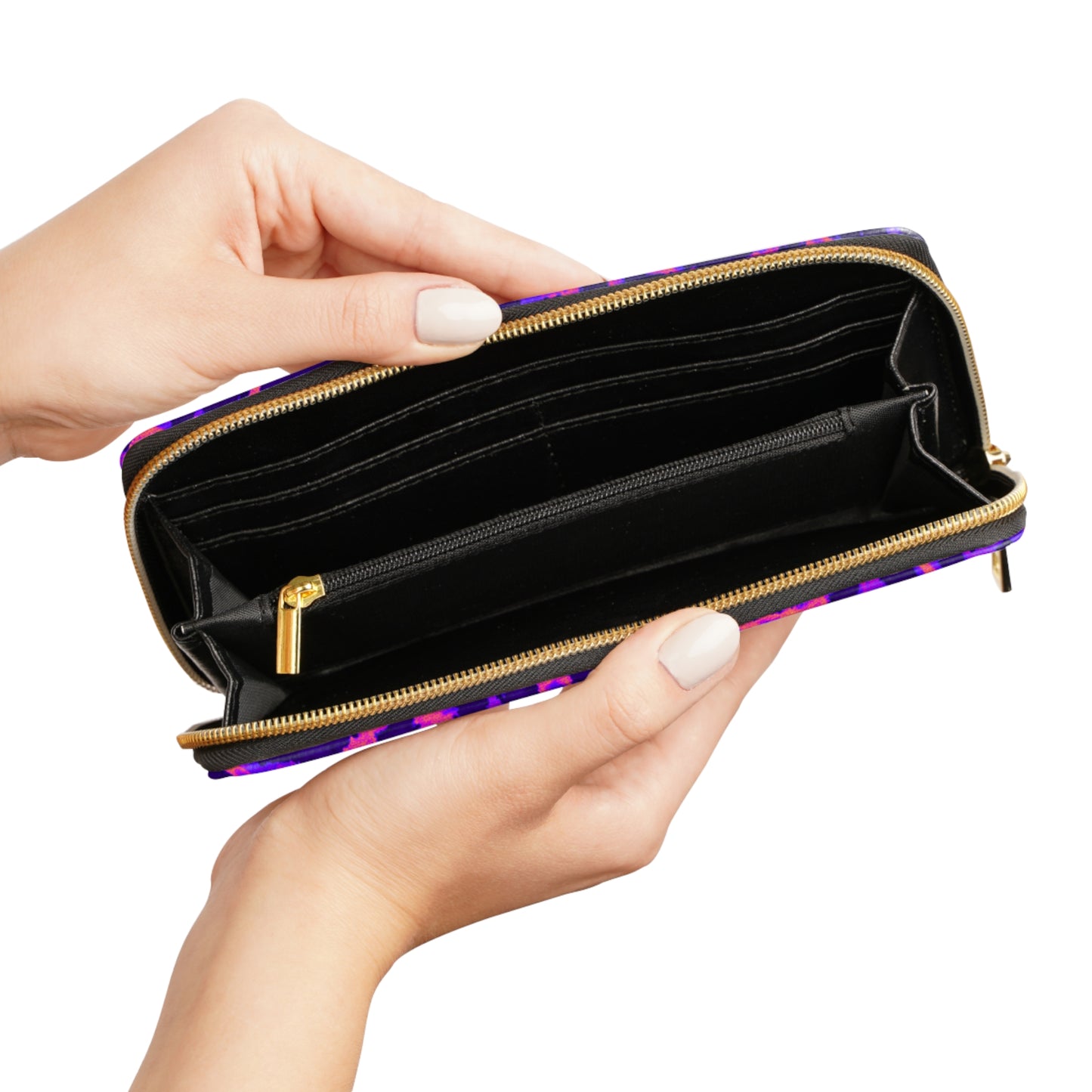 Purple Neon Leopard Zipper Wallet – Bold Animal Print Clutch