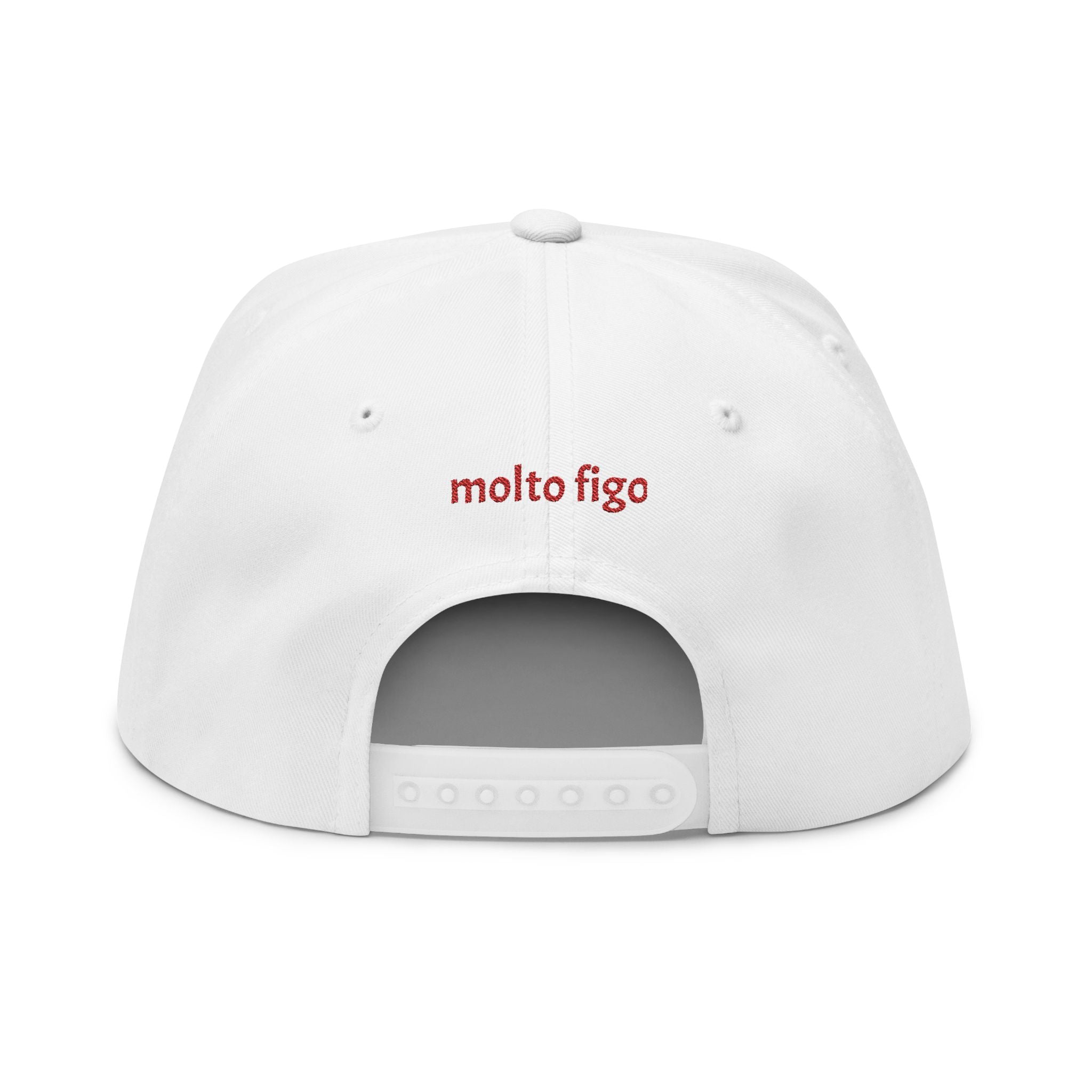Embroidered Floral Script Flat Bill Cap – “Molto Figo”