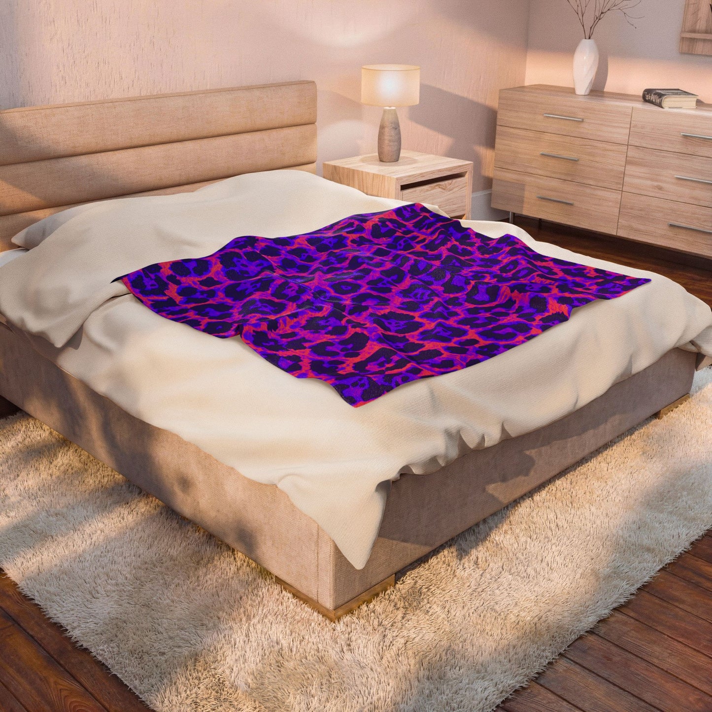 Plush Blanket — Neon Purple Leopard Print Velveteen Throw
