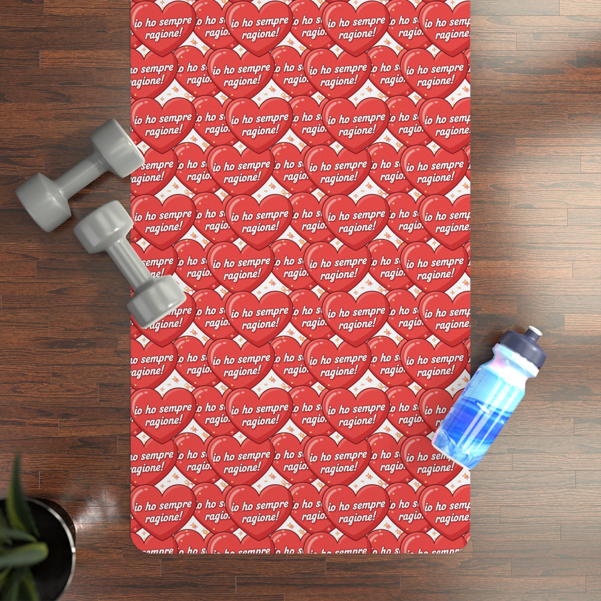 Heart Pattern Rubber Yoga Mat — Red Love Message Yoga Mat for Valentine’s Day & Everyday Practice