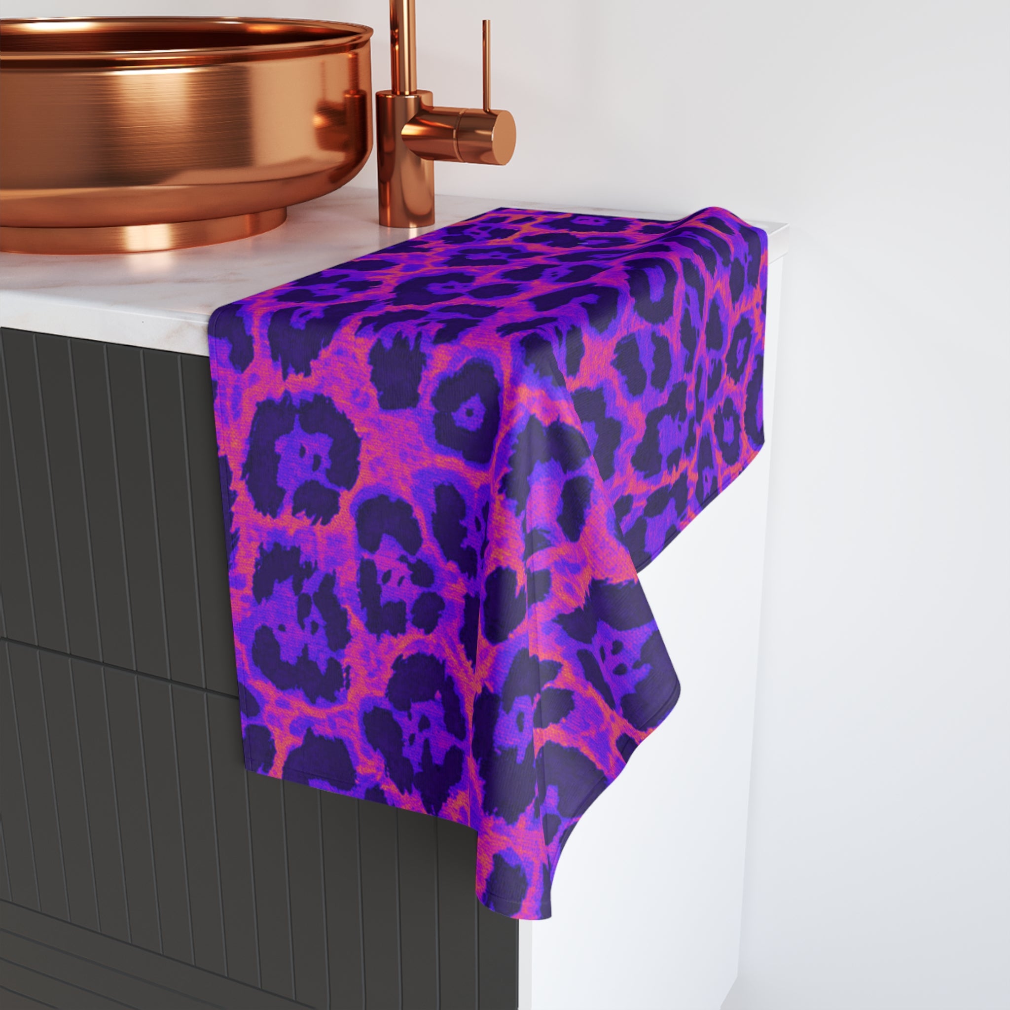 Purple Neon Leopard Hand Towel